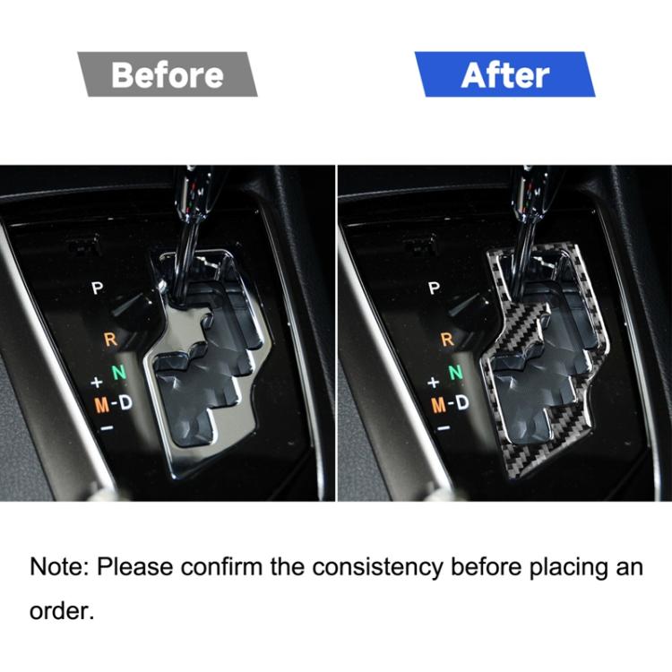 Before-and-after: carbon fiber-look gear shift trim sticker on gear selector