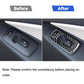 Carbon fiber trim overlay installed around window switch on car door armrest