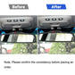 Before-and-after view of installed carbon fiber rearview mirror trim in black