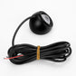 Black round LED reversing light with attached wire harness and connector terminals
