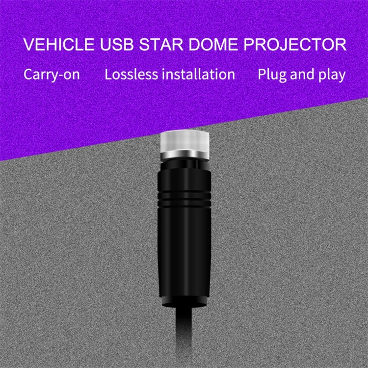 Vehicle USB star dome projector with black housing and silver top tip