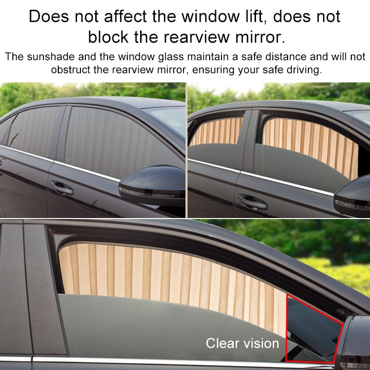 Tan car sunshade curtains installed while keeping the rearview area clear