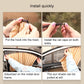Tan car sunshade curtains with hook and rail cap installation steps shown