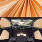 Tan car sunshade curtains set installed across side windows and rear area