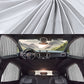 Car window sunshade curtains, black, hanging inside car door openings