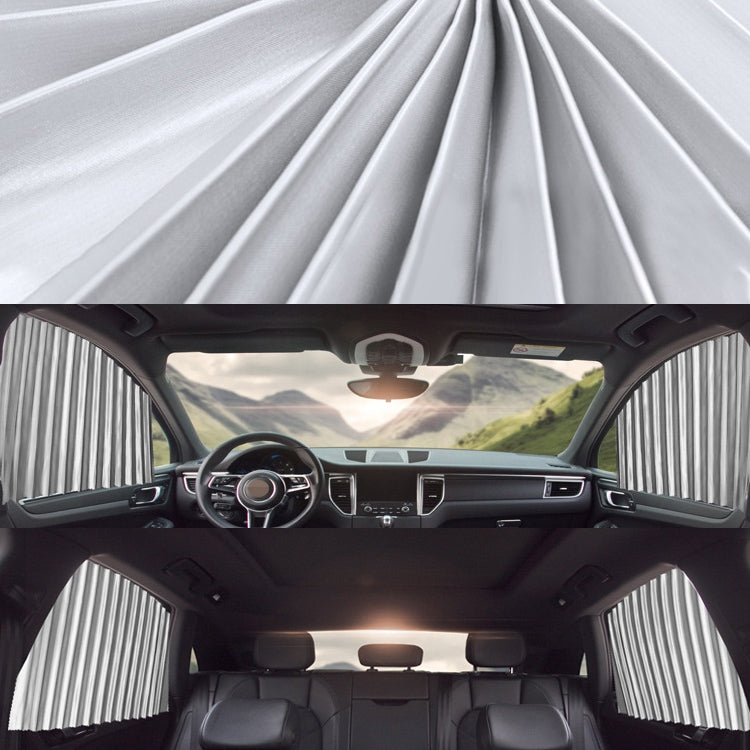 Car window sunshade curtains, black, hanging inside car door openings