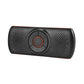 Black car Bluetooth speakerphone with orange-ring button and perforated speaker grille
