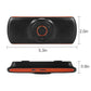 Black car speakerphone with orange-ring control, shown with size 5.3 in by 0.9 in