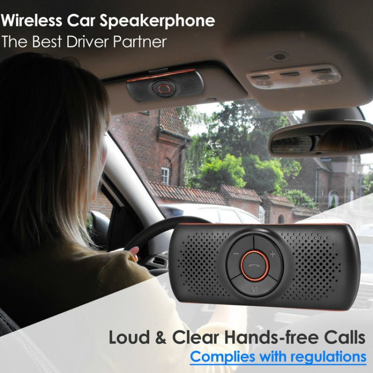 Black car Bluetooth speakerphone mounted on the ceiling with orange-ring control
