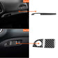 Carbon fiber co-pilot storage box trim sticker set shown on dash panel, part A and B