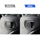 Car seat control area with carbon fiber-look seat back sticker and black trim