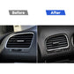 Dashboard air vent with carbon-fiber style trim installed, shown vs untrimmed vent