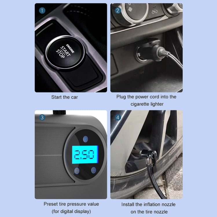 Electric air pump with power switch, digital display, and inflation nozzle