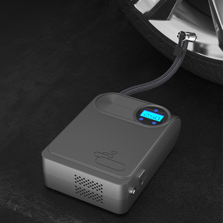 Electric air pump with digital display, buttons, and side cable outlet