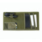 Olive green car visor storage organizer with multiple compartments and elastic holders