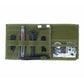 Olive green visor organizer pouch with interior dividers, mesh pockets, and tool slots
