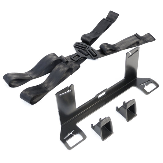 Universal ISOFIX interface set with black seat-belt straps and metal latch clips