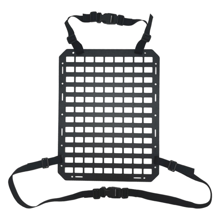 Car seat back organizer MOLLE panel rack with black mounting straps
