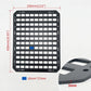 Black rigid car seat organizer panel with grid holes and strap loops