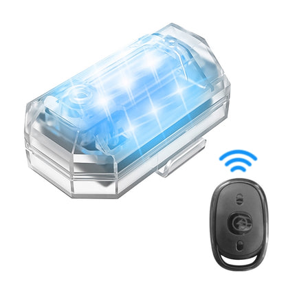 Motorcycle strobe light with wireless remote, clear housing, blue light glow