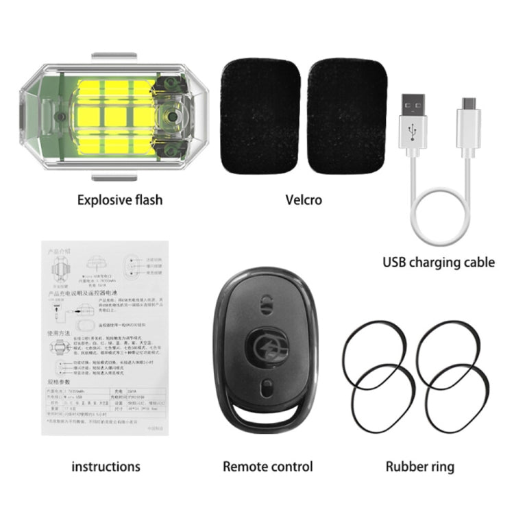 Motorcycle strobe light kit with remote control, USB cable, rubber rings, instructions