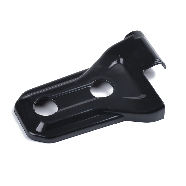 Black ABS side door hinge protector cover with oval cutout and mounting tab