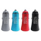 Set of four dual-port car fast chargers in grey, blue, red, and black