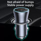 Metal dual-port car fast charger with blue ring base and USB-A and USB-C ports