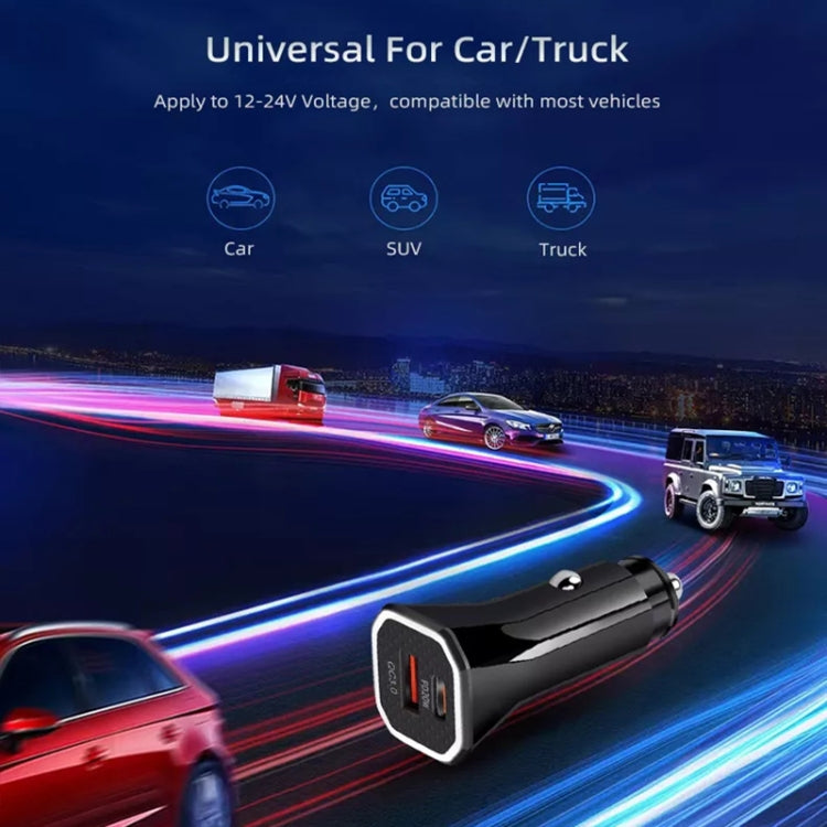Black compact square car charger with dual USB ports