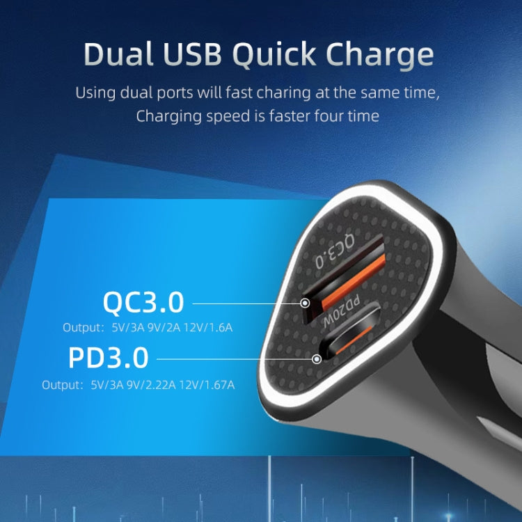Black triangle car fast charger with dual-port PD/QC panel