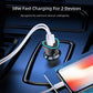 Black triangle car charger with dual ports and attached USB cables