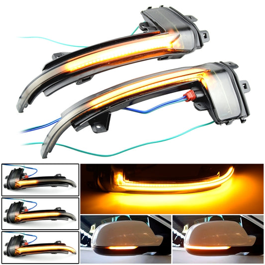 Pair of dynamic LED turn signal lights for Audi side mirrors, clear lens with amber strip