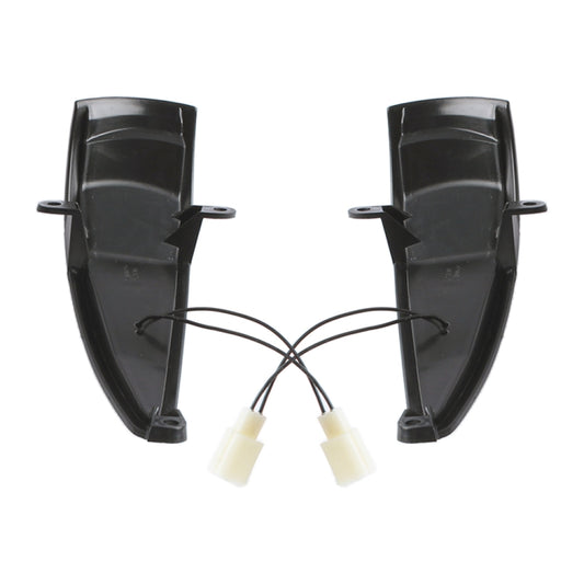 Pair of black mirror turn signal light housings with wire connectors