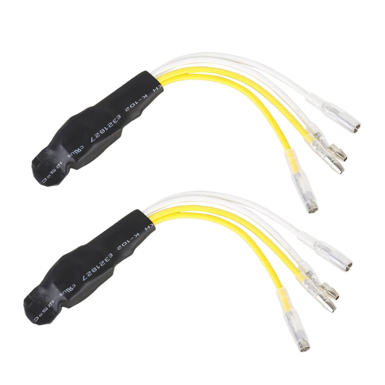 Motorcycle LED turn signal load decoder wiring harnesses with black inline module and connectors