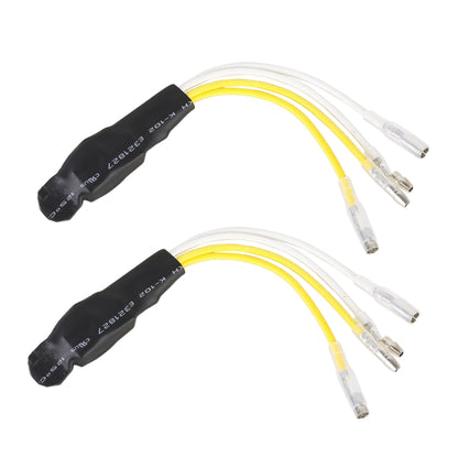 Motorcycle LED turn signal load decoder wiring harnesses with black inline module and connectors