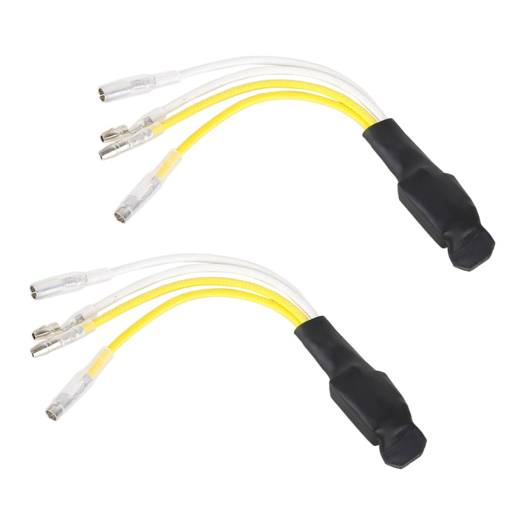 Motorcycle LED turn signal load decoder wiring harness with black inline modules and multi-wire leads