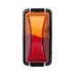 Truck side marker light with amber upper lens and red lower lens, black frame