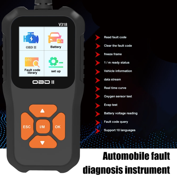 Automotive OBD2 fault diagnosis tool with color display and orange keypad