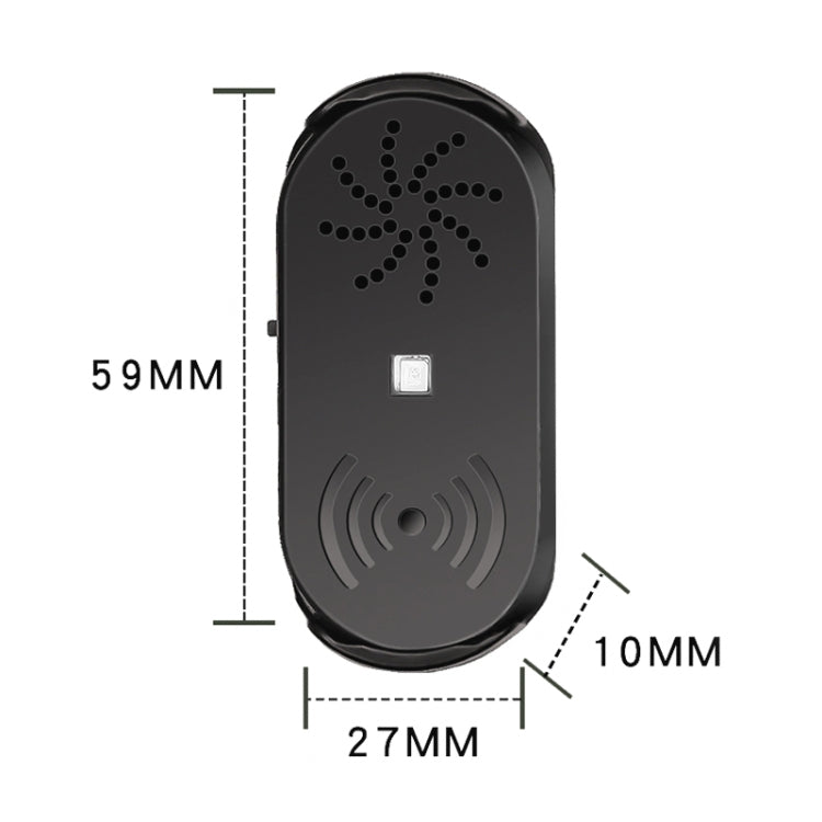 Black door opener alarm remote with circular speaker icon and centered LED window