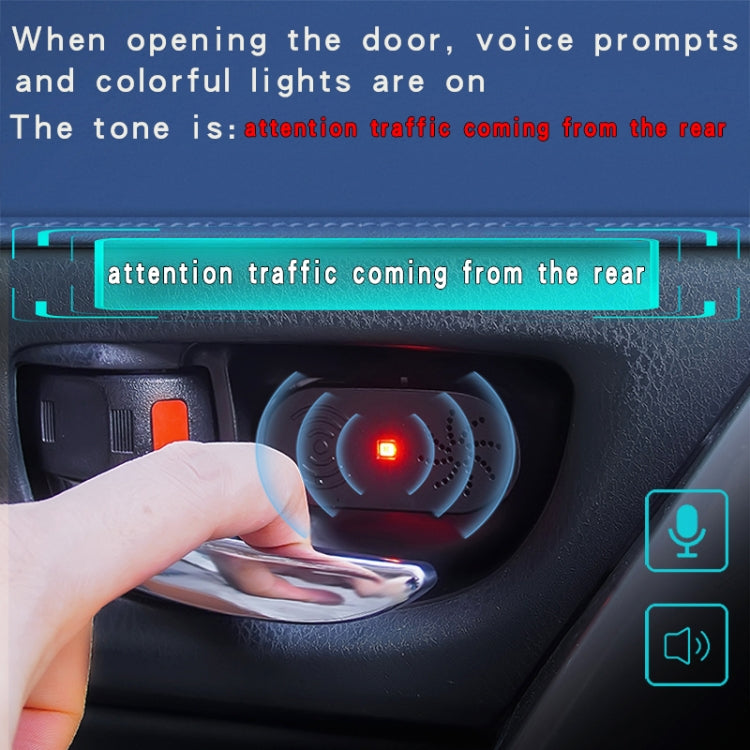 Black car door opener alarm prompt with red LED and speaker icon on dash