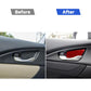 Before-and-after inside door handle wrist trim with red carbon-fiber insert
