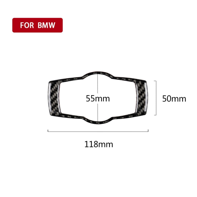 Carbon fiber headlight switch trim overlay with size markings, 118mm wide and 55mm tall