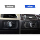 Headlight switch trim before-and-after view showing carbon fiber overlay around the knob