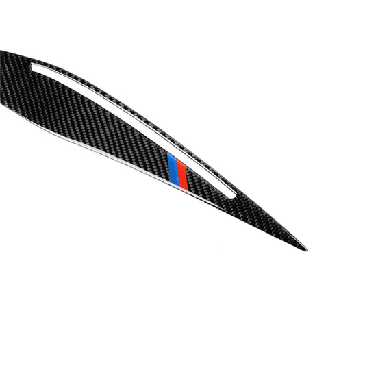 Carbon fiber headlight eyebrow sticker with blue and red stripe detail and thin silver border