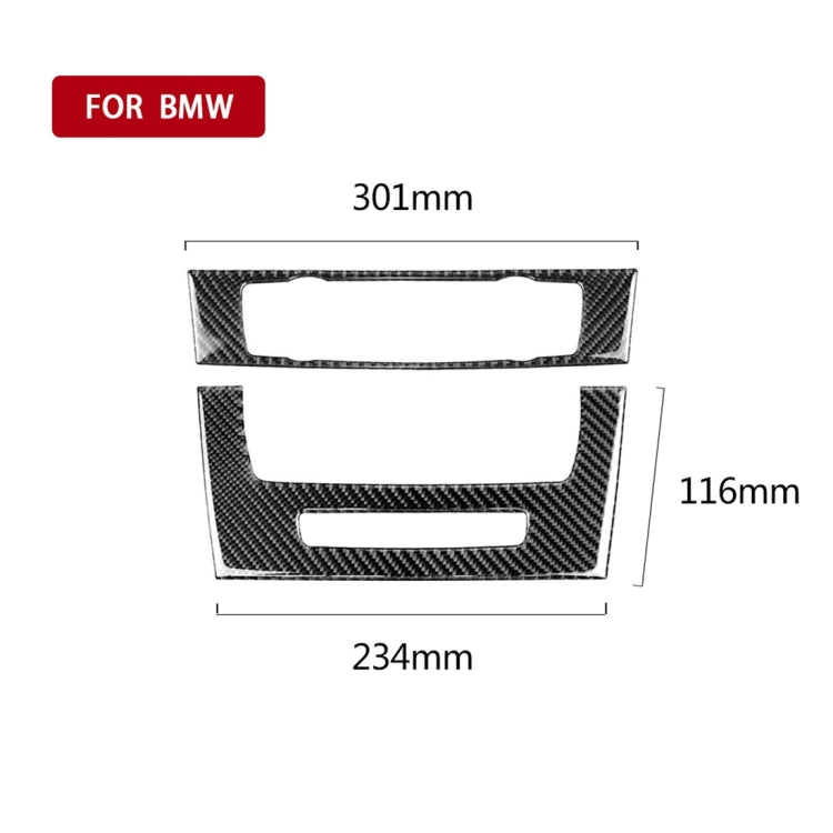 Carbon-fiber CD panel overlay for BMW, 301mm by 116mm, with openings