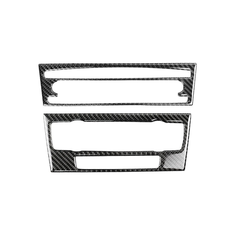Carbon fiber CD panel trim overlay with cutouts, two-piece set