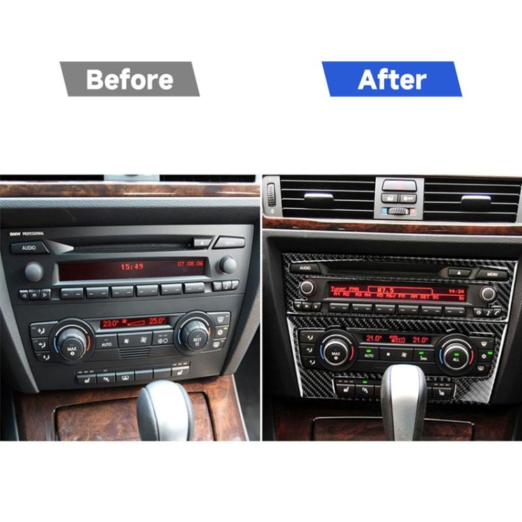 Car dashboard center console CD panel trim sticker, before-and-after comparison