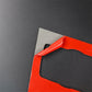 Carbon fiber style trim sticker with red installation tape on backing