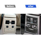 Carbon fiber rear air vent trim sticker shown in before-and-after car interior views