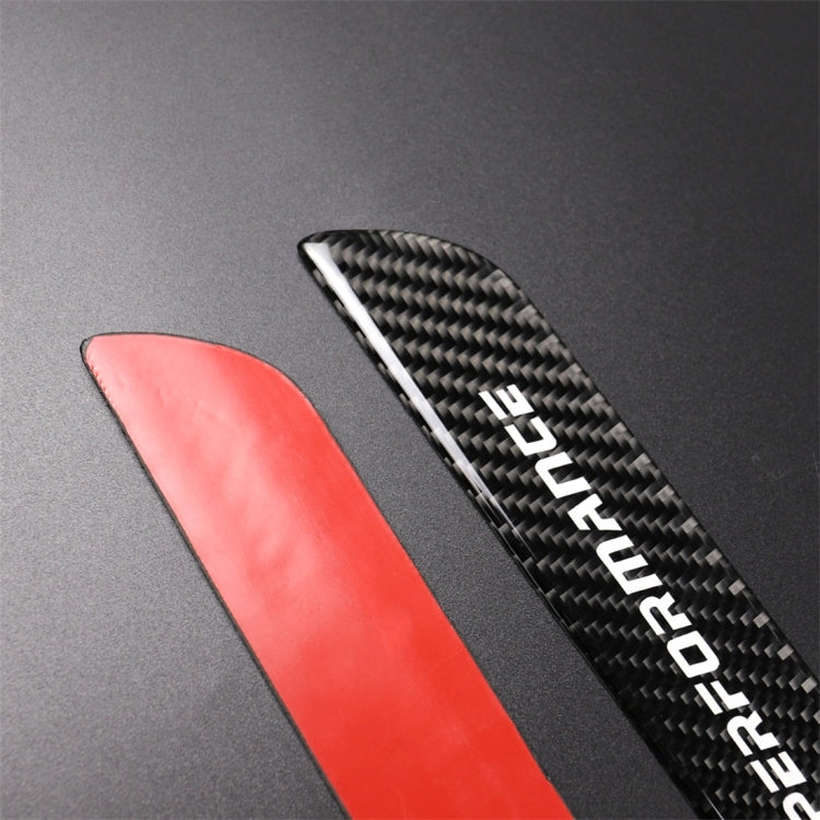 Carbon fiber door sill sticker with red insert and white 'Performance' text on black.